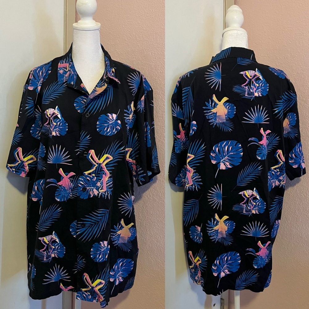 Dutch Bros Hawaiian Tropics Print Button Up Shirt